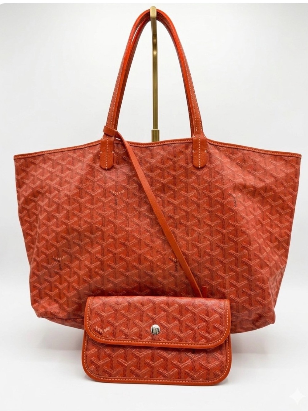 Goyard Orange Patterned Tote with Matching Pouch